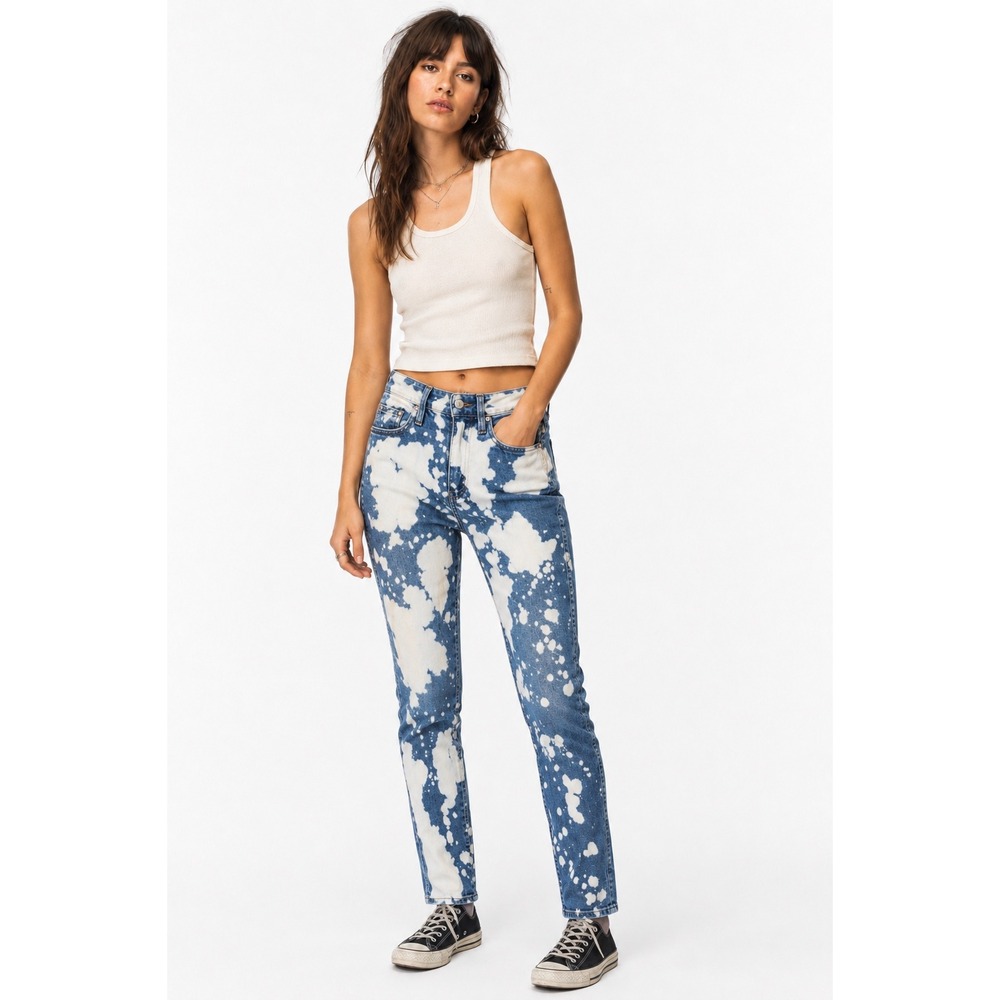 FRAME Le Sylvie Slender Straight Jeans Bleach Splash High Rise Size 24 Exc Cond